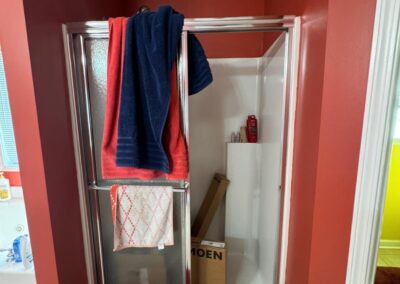 Red color bathroom remodeling building